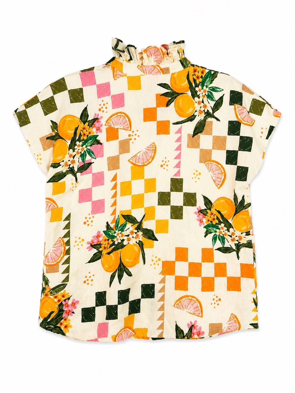 NWT Never A Wallflower Citrus Print Ruffle Collar Top NWT XS - Picture 3 of 7